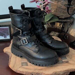 Black Leather Women's Combat Boots